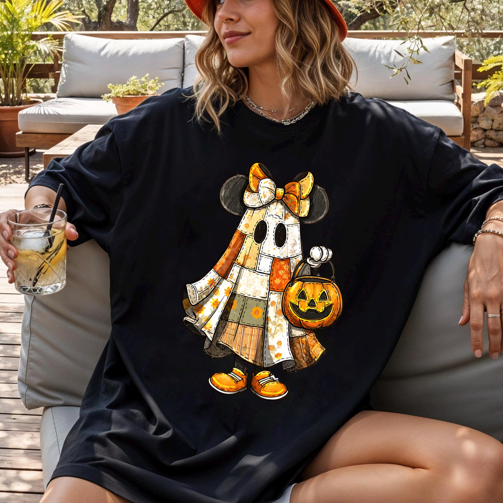 Retro Halloween Floral Cartoon Mouse Couple Shirt, Preppy Halloween Mouse And Friend Ghost Shirt, Spooky Cartoon Matching Shirt