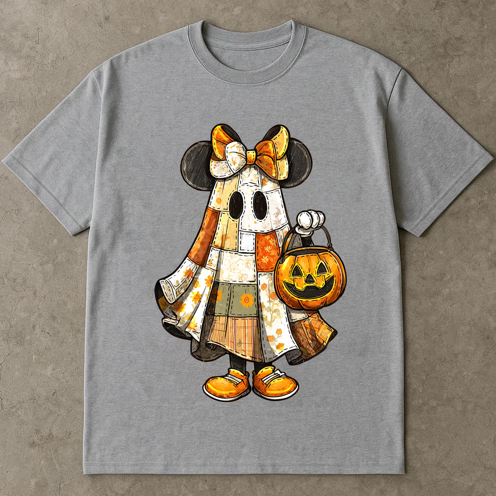 Retro Halloween Floral Cartoon Mouse Couple Shirt, Preppy Halloween Mouse And Friend Ghost Shirt, Spooky Cartoon Matching Shirt
