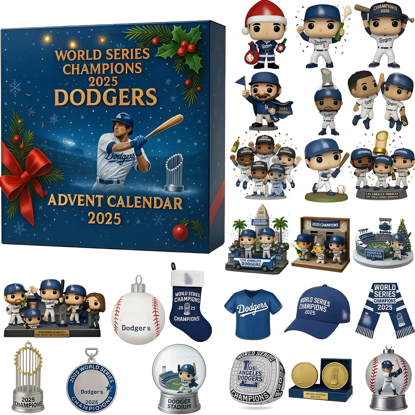 LA Dodgers World Series Champions Advent Calendar 2025, MLB Mini Figures Gift Set, Dodgers Christmas Countdown Box, Baseball Fan Gift
