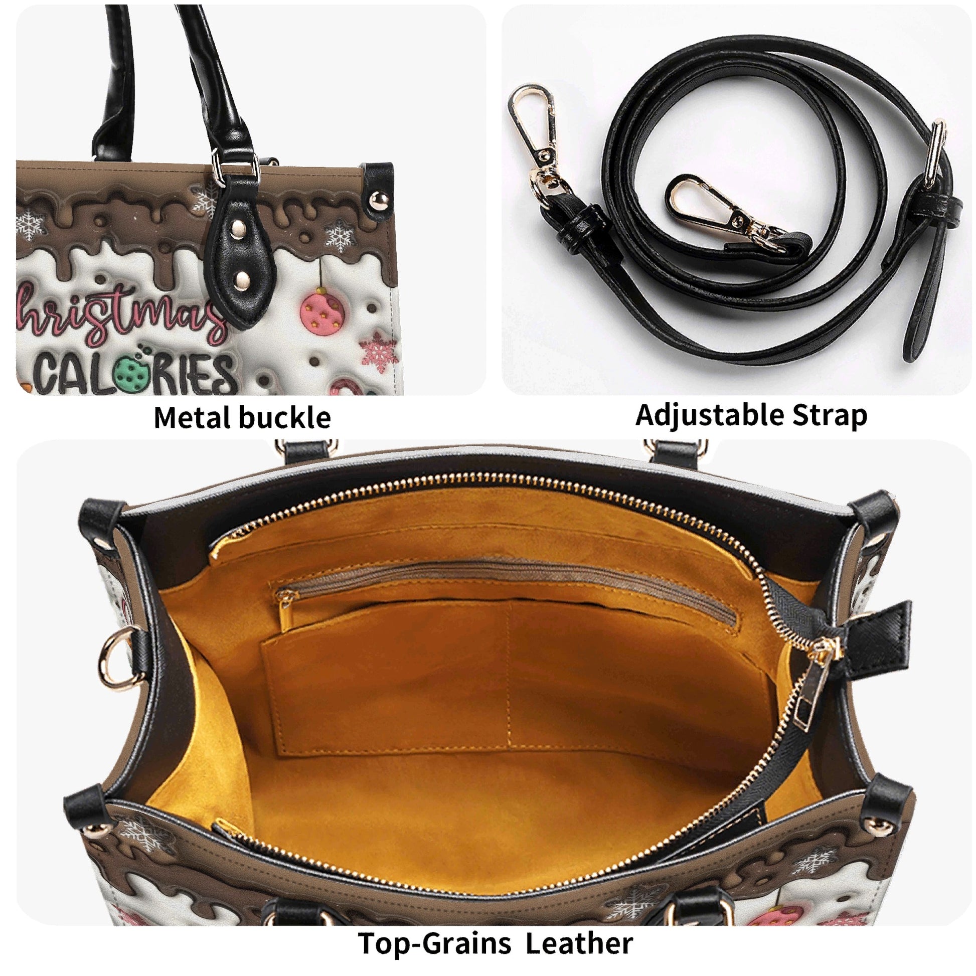 Christmas Calories Don’t Count Handbag, Santa and Cookies Holiday Purse, Cute Christmas Tote Bag, Gift for Her