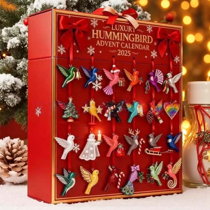 2D Acrylic Hummingbird Ornament Advent Calendar 2025: 24 Holiday Bird Decorations