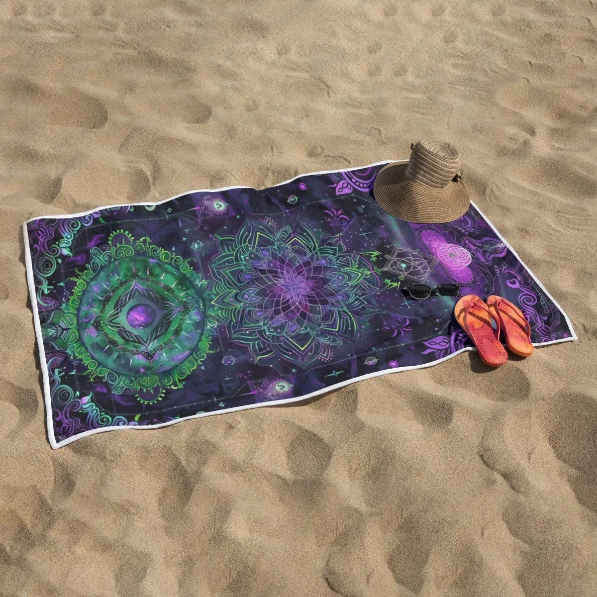 Mystic Aesthetic Beach Towel, Sacred Geometry Towel, Psychedelic Beach Accessory, Boho Spiritual Decor, Festival Gear, Yoga Meditation Towel