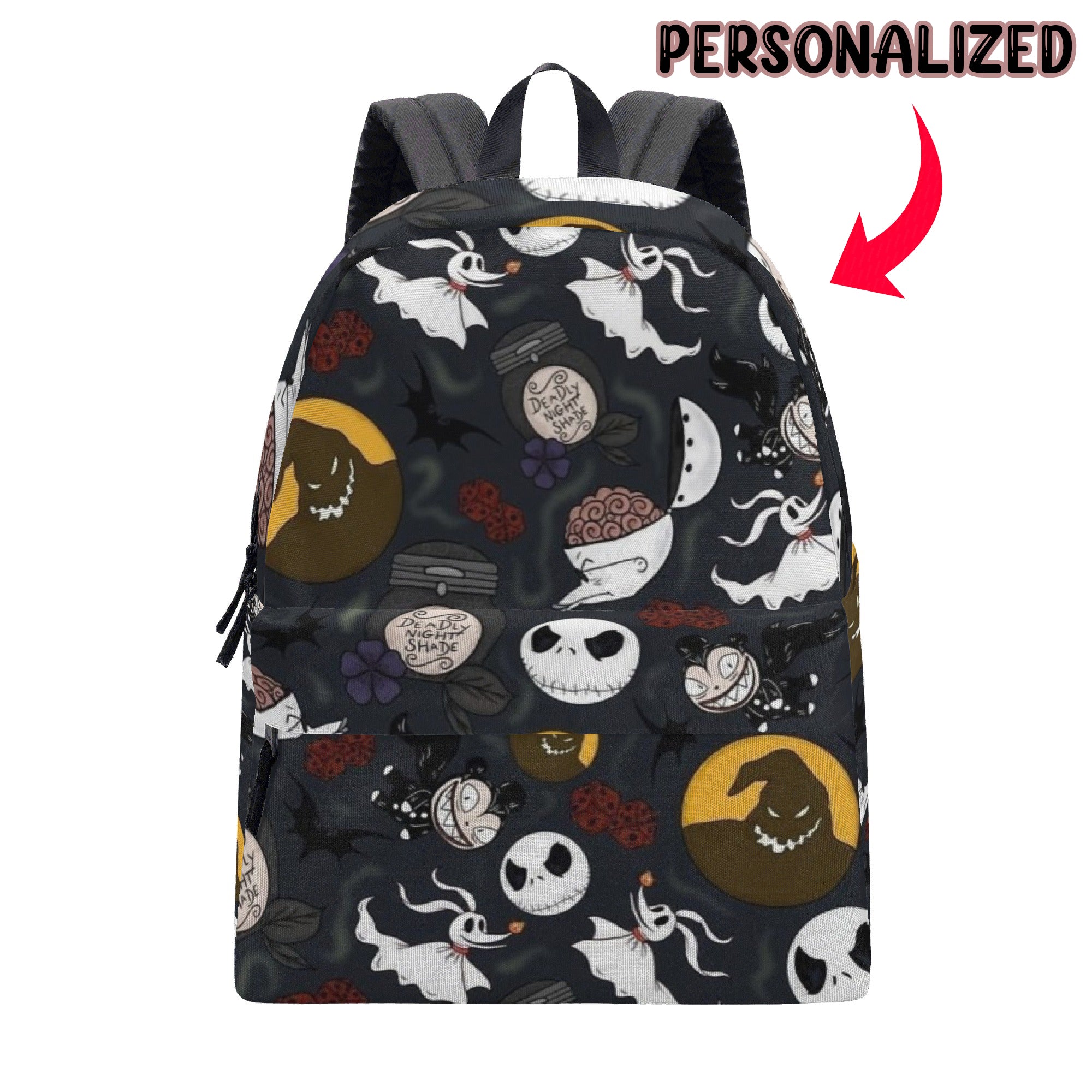 Personalized Nightmare Halloween Backpack, Spooky Back to School Backpack, Gothic Jack Skellington School Bag