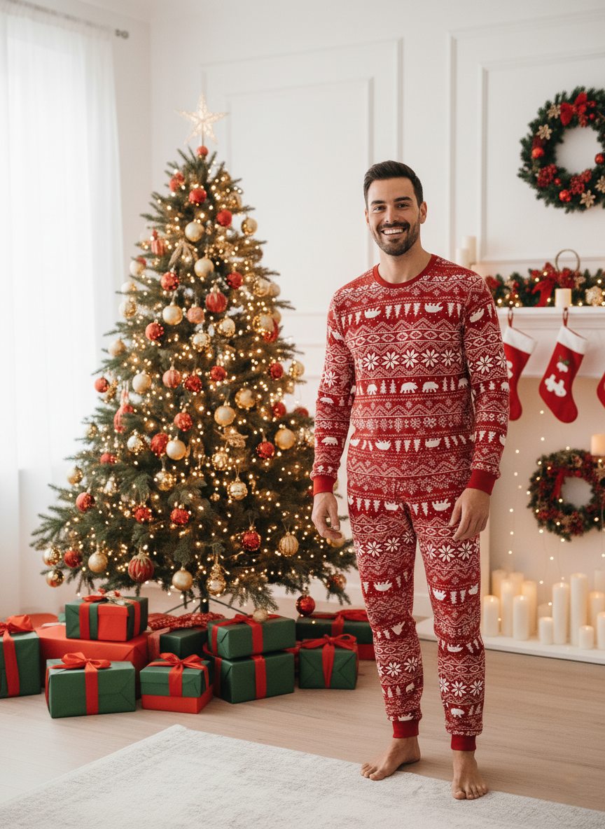 Family Matching Christmas Pajamas Set, Red Polar Bear Snowflake Print Holiday Sleepwear, Festive Xmas PJs for Kids and Adults