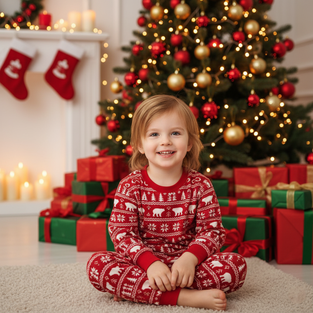 Family Matching Christmas Pajamas Set, Red Polar Bear Snowflake Print Holiday Sleepwear, Festive Xmas PJs for Kids and Adults