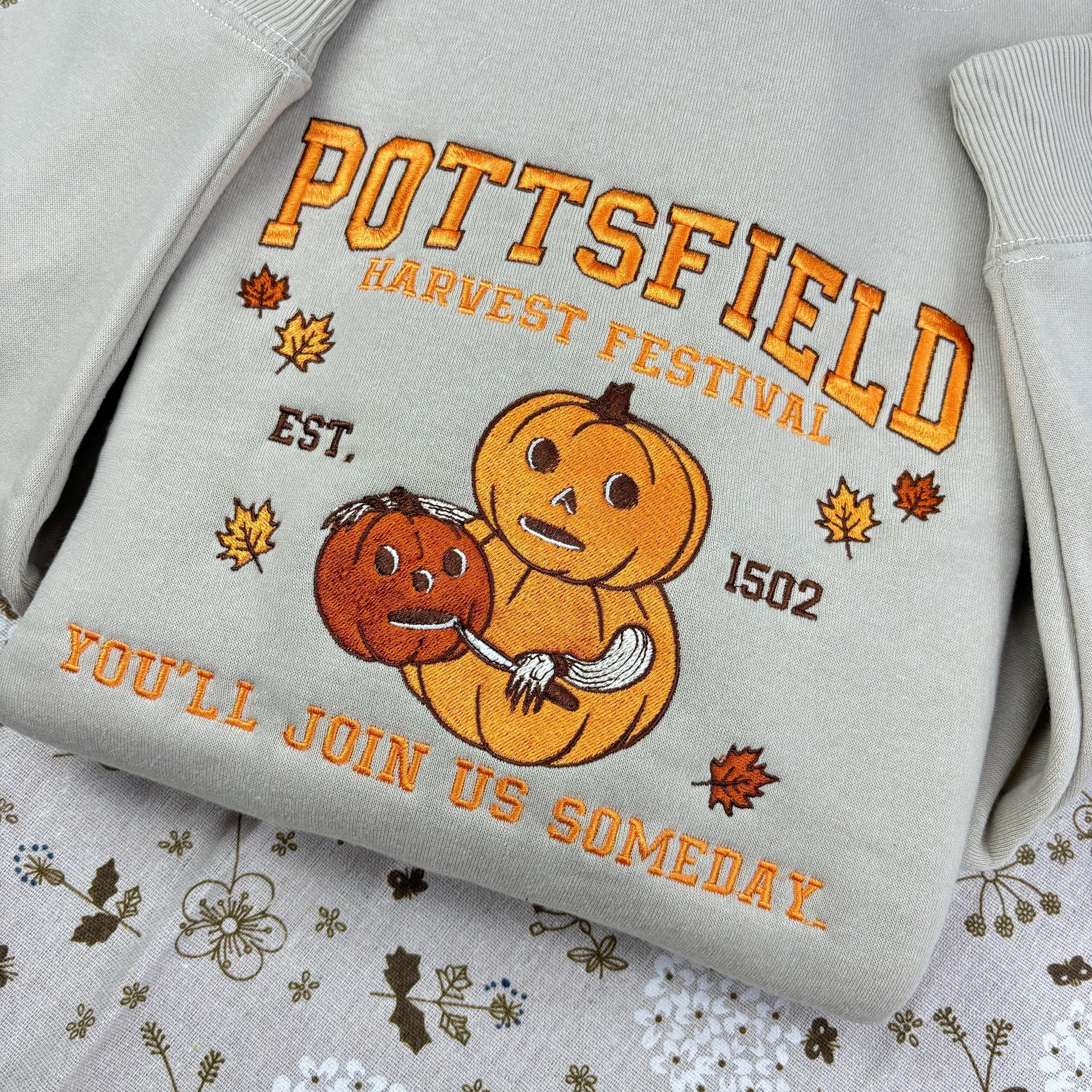 Embroidered Pottsfield Harvest Festival Pumpkin Carver Sweatshirt, Over The Garden Wall Halloween Shirt, Spooky Season Shirt, Fall Autumn EBAC08