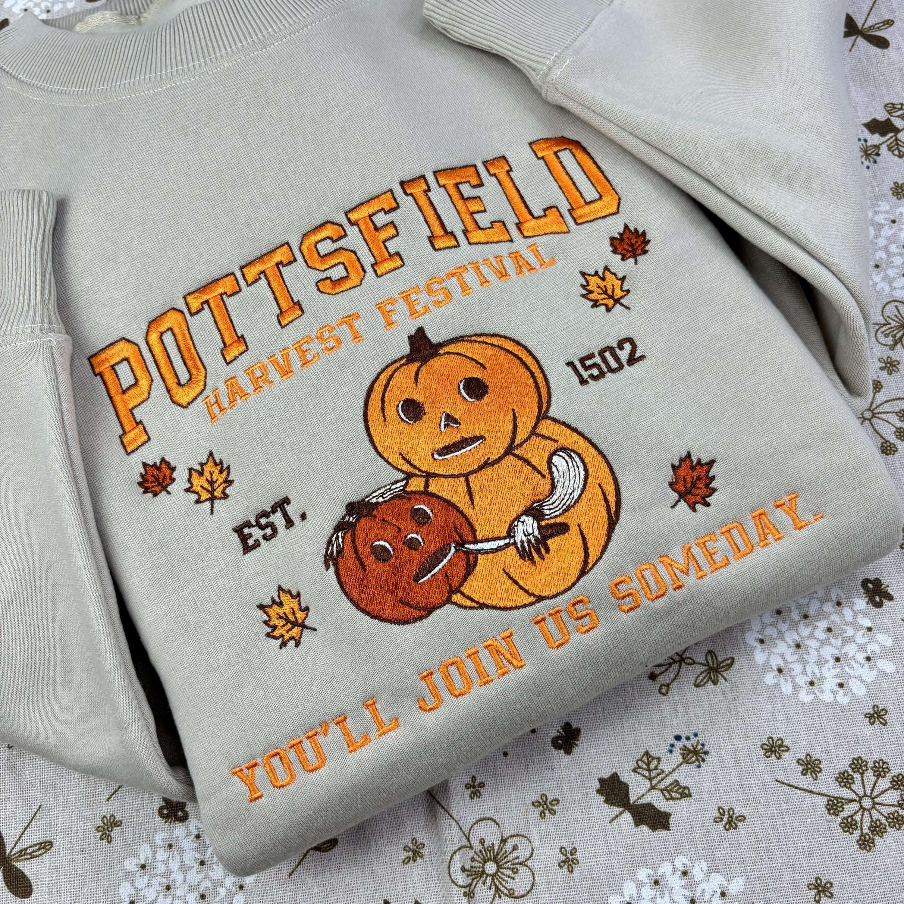 Embroidered Pottsfield Harvest Festival Pumpkin Carver Sweatshirt, Over The Garden Wall Halloween Shirt, Spooky Season Shirt, Fall Autumn EBAC08