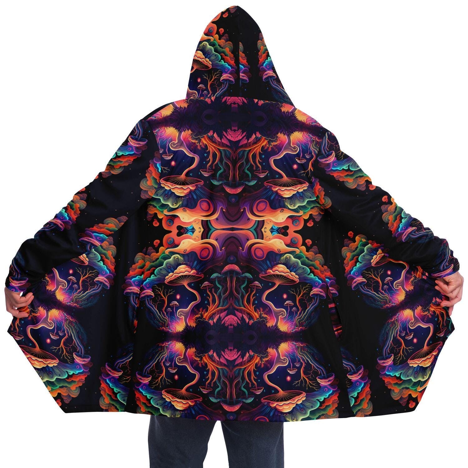 Psychedelic Magic Mushrooms Trippy Printed Microfleece Jacket, Printed Hoodie,Trippy Cloak, Gift for Him, Unique Christmas Birthday Gifts