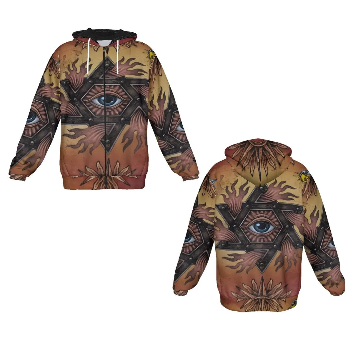 Mystic Eye Mandala Zip Hoodie, Sacred Geometry Full-Zip Sweatshirt, Esoteric Visionary Art Streetwear, Spiritual Psychedelic Jacket for Men & Women