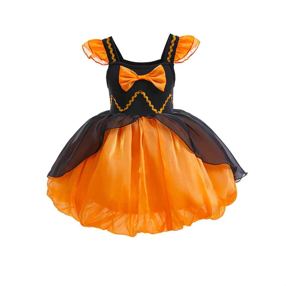 Halloween Costumes For Kids, Girls Pumpkin Halloween Costume, Cute Witch Princess Dress for Kids, Fluffy Orange Cosplay Gown