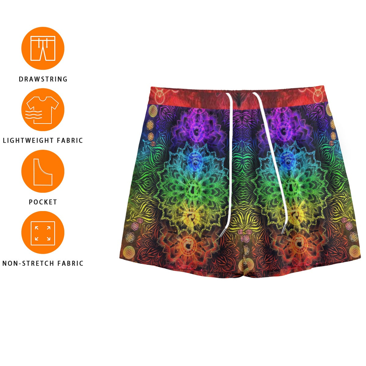 Sacred Chakra Mandala Men's Shorts, Vibrant Rainbow Energy Healing Men's Shorts, Spiritual Energy Symbol, Colorful Sacred Geometry Men's Shorts, Mandala Men's Shorts