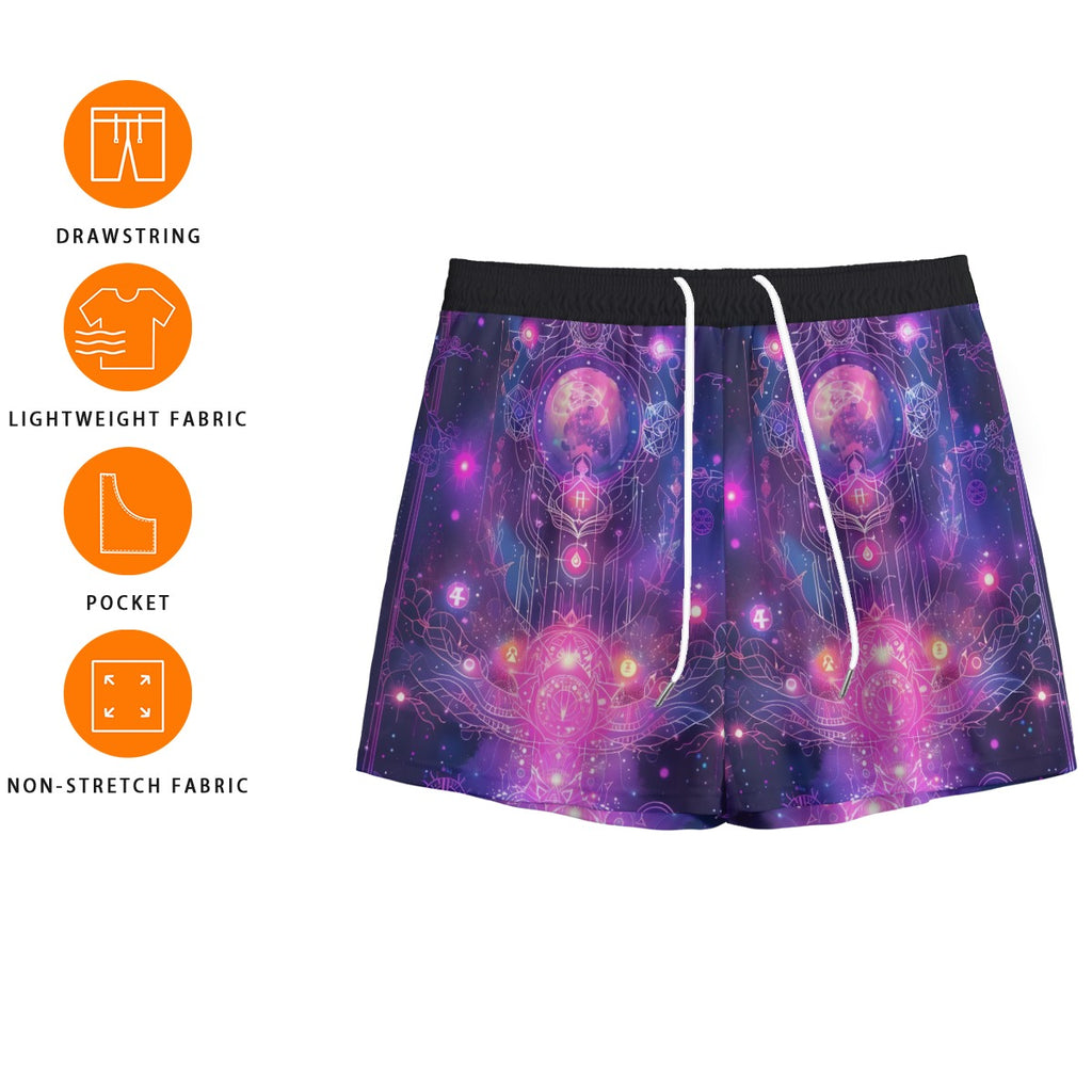 Cosmic Mysticism Men's Shorts, Celestial Portal Energy Men's Shorts, Astral Light Symbol Shorts, Vibrant Metaphysical Shorts, Spiritual Geometry Shorts