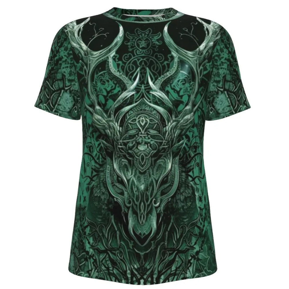 Viking T-shirt with Antler Design, Norse Mythology Inspired Graphic Tee, Medieval Fantasy Shirt, Tribal Nature Clothing