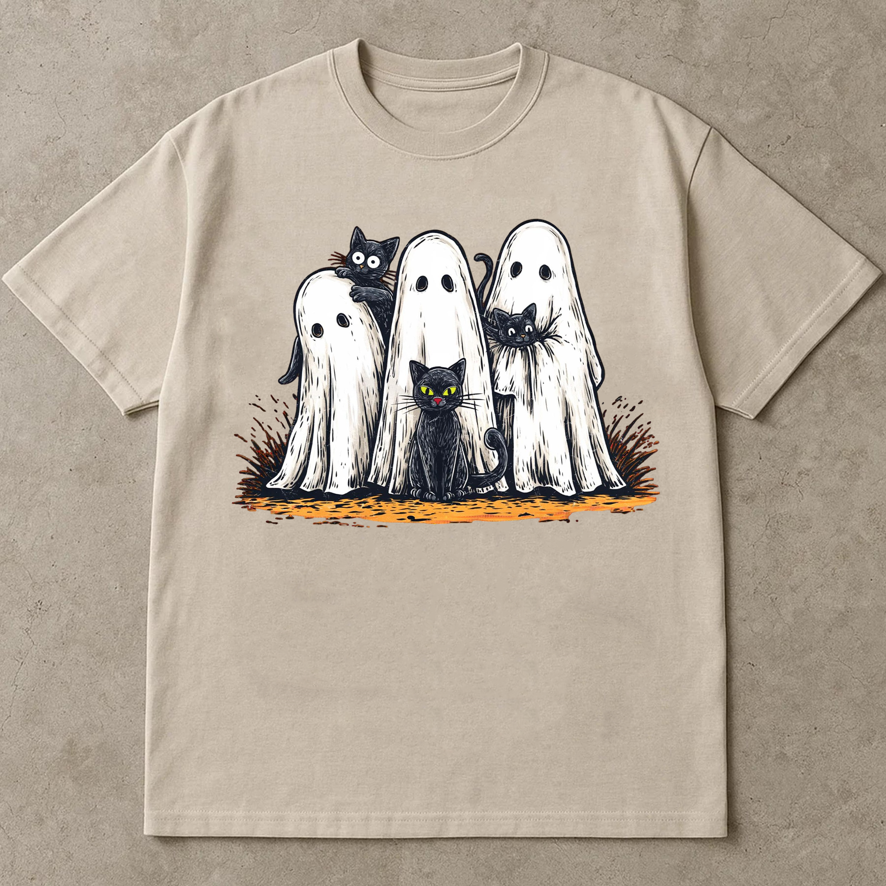 Retro Halloween Ghost and Cat Shirt, Spooky Ghost Tee, Preppy Floral Halloween Shirt, Boo Halloween Shirt, Funny Halloween Shirt, Black Cat Shirt