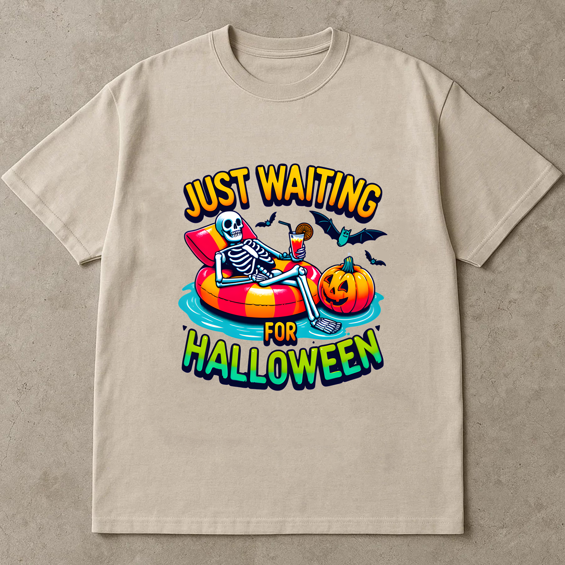 Just Waiting for Halloween Shirt, Spooky Skeleton Summer Halloween T-Shirt