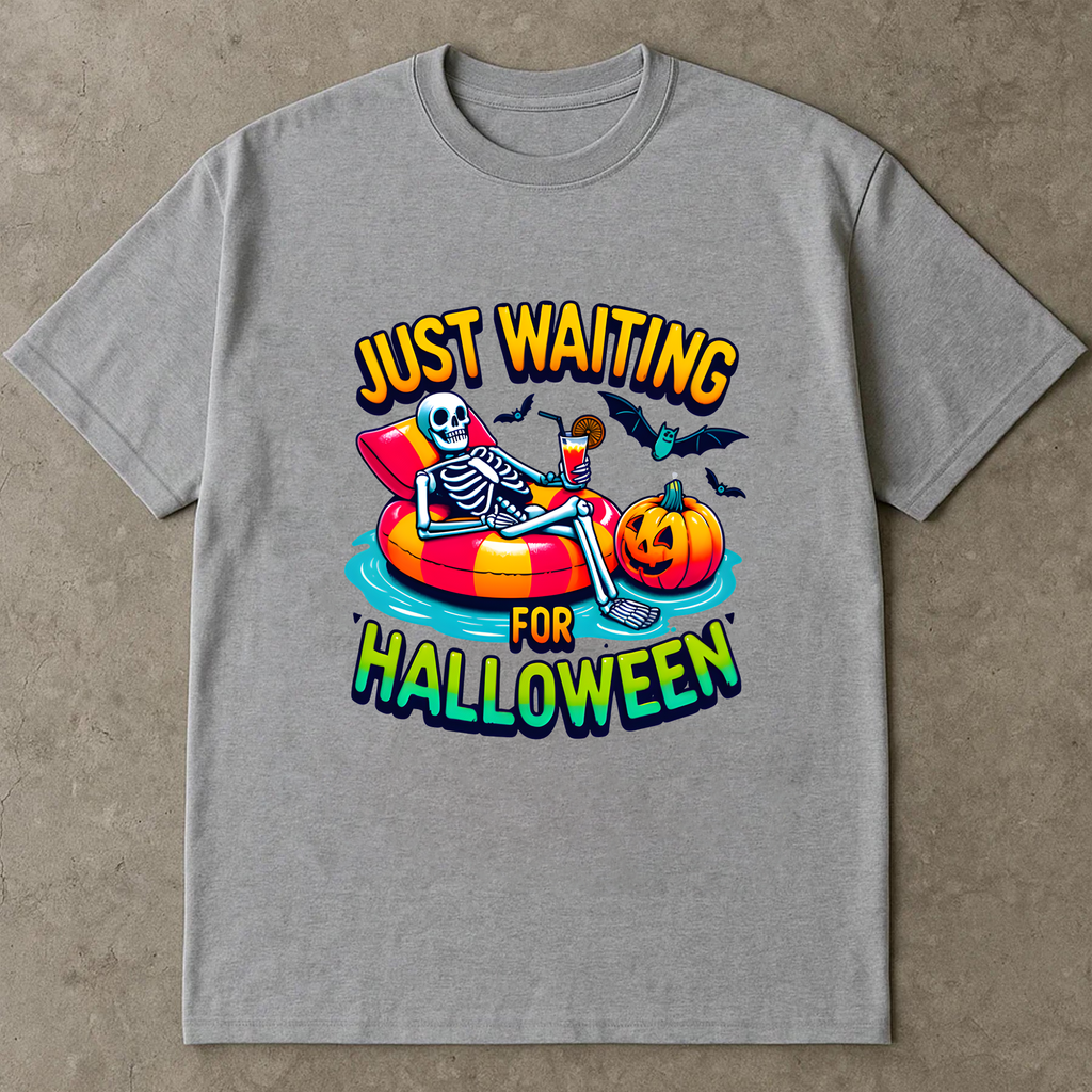 Just Waiting for Halloween Shirt, Spooky Skeleton Summer Halloween T-Shirt