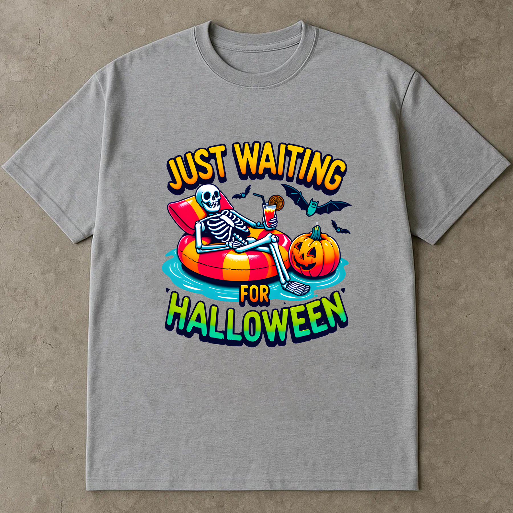 Just Waiting for Halloween Shirt, Spooky Skeleton Summer Halloween T-Shirt