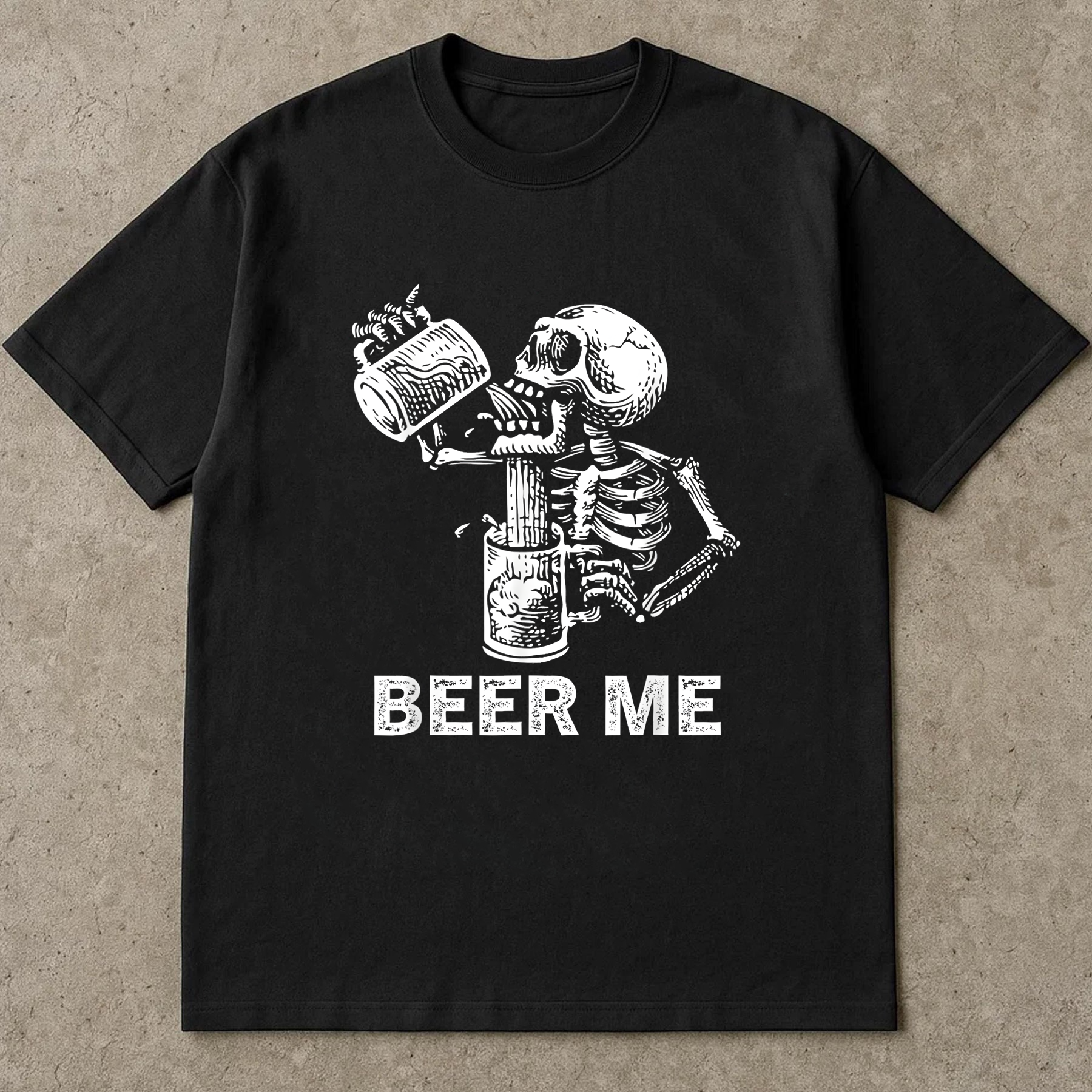 Beer Me Skeleton Shirt, Funny Drinking Halloween T-Shirt, Vintage Skeleton Beer Lover Tee, Spooky Party Graphic Shirt Unisex