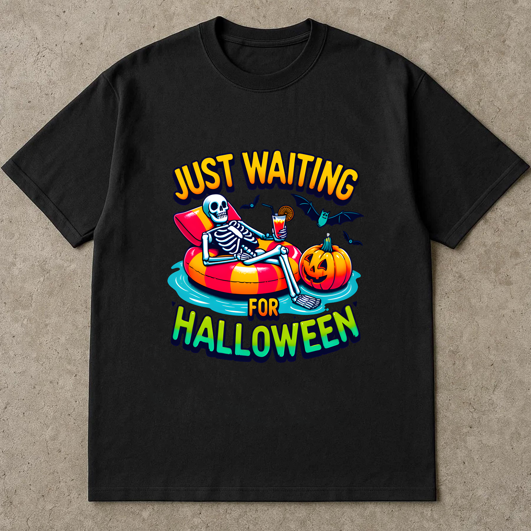 Just Waiting for Halloween Shirt, Spooky Skeleton Summer Halloween T-Shirt