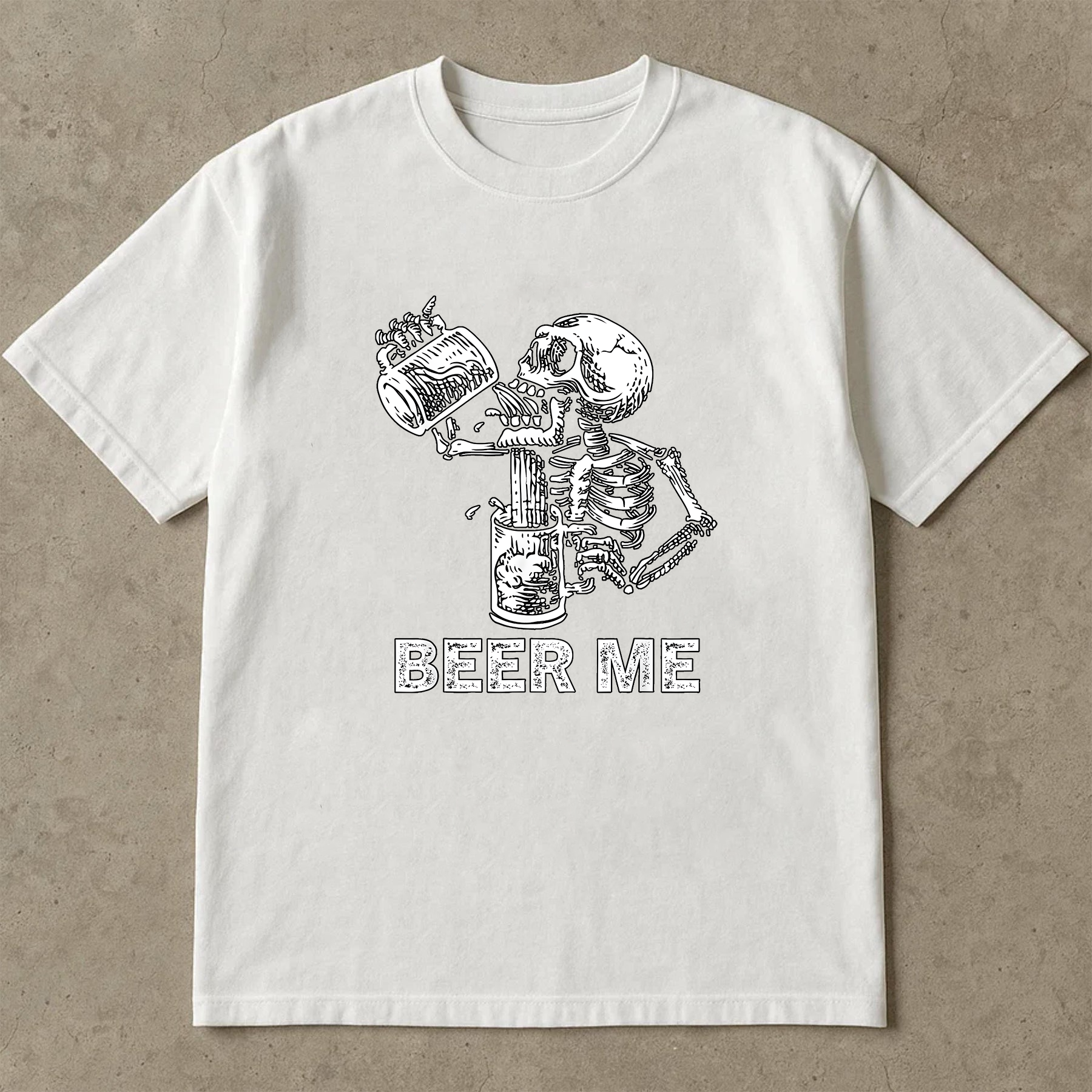 Beer Me Skeleton Shirt, Funny Drinking Halloween T-Shirt, Vintage Skeleton Beer Lover Tee, Spooky Party Graphic Shirt Unisex