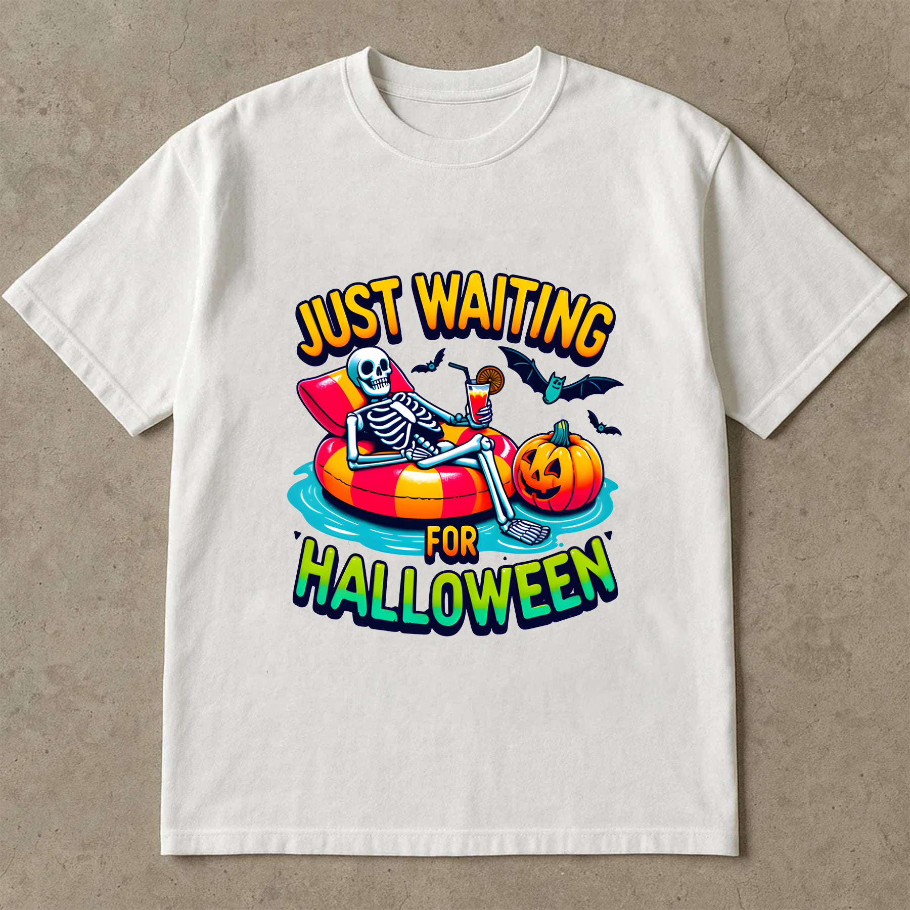 Just Waiting for Halloween Shirt, Spooky Skeleton Summer Halloween T-Shirt