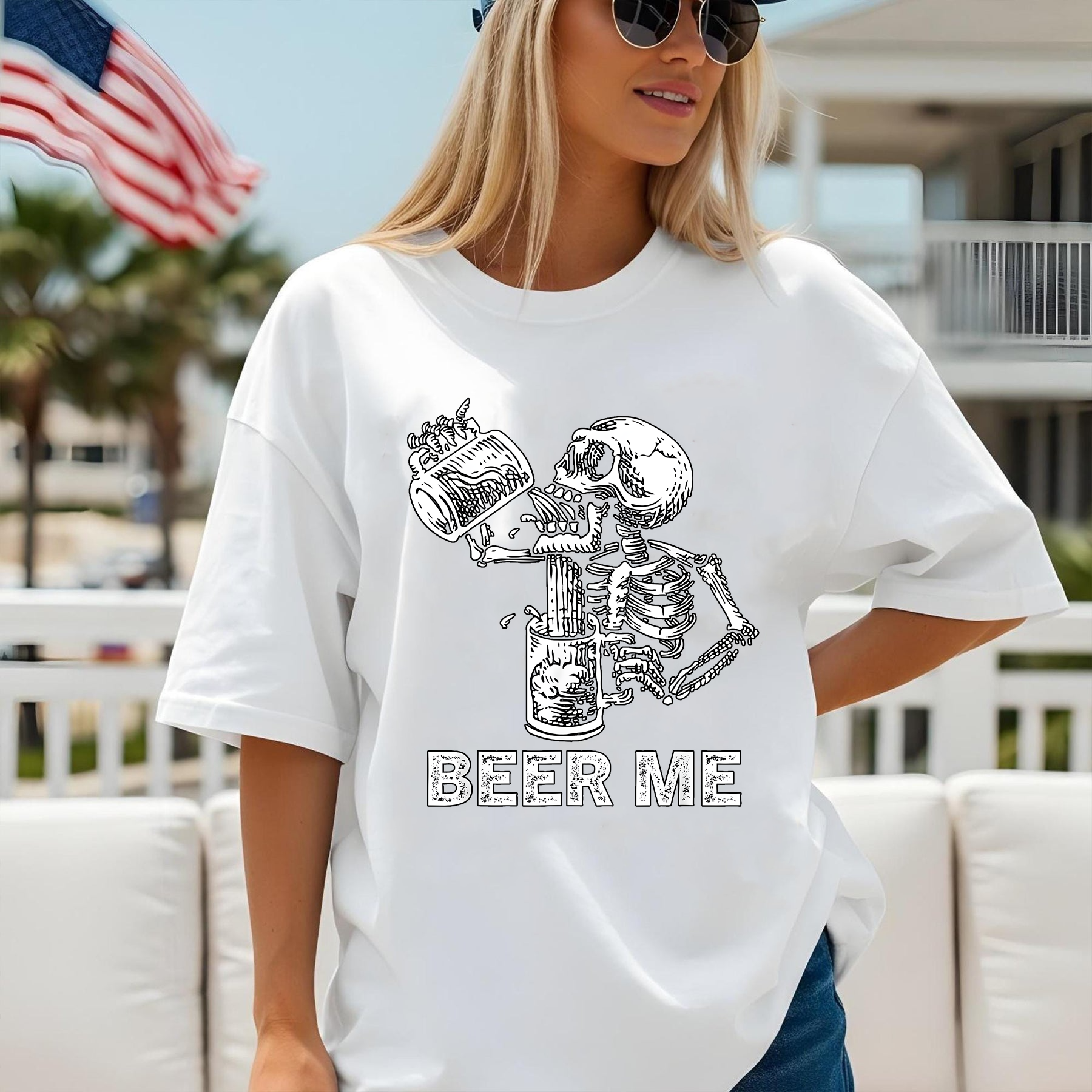 Beer Me Skeleton Shirt, Funny Drinking Halloween T-Shirt, Vintage Skeleton Beer Lover Tee, Spooky Party Graphic Shirt Unisex