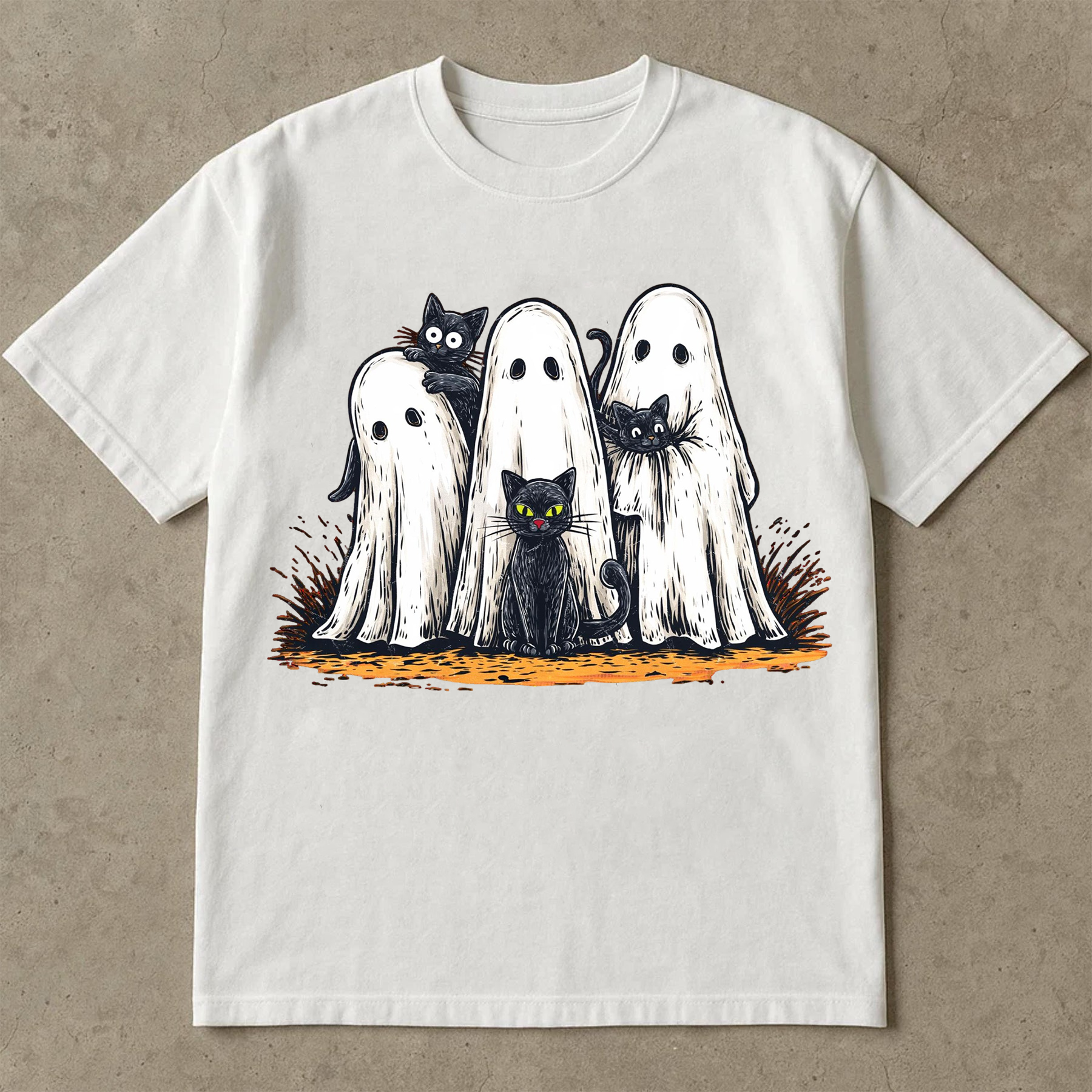 Retro Halloween Ghost and Cat Shirt, Spooky Ghost Tee, Preppy Floral Halloween Shirt, Boo Halloween Shirt, Funny Halloween Shirt, Black Cat Shirt
