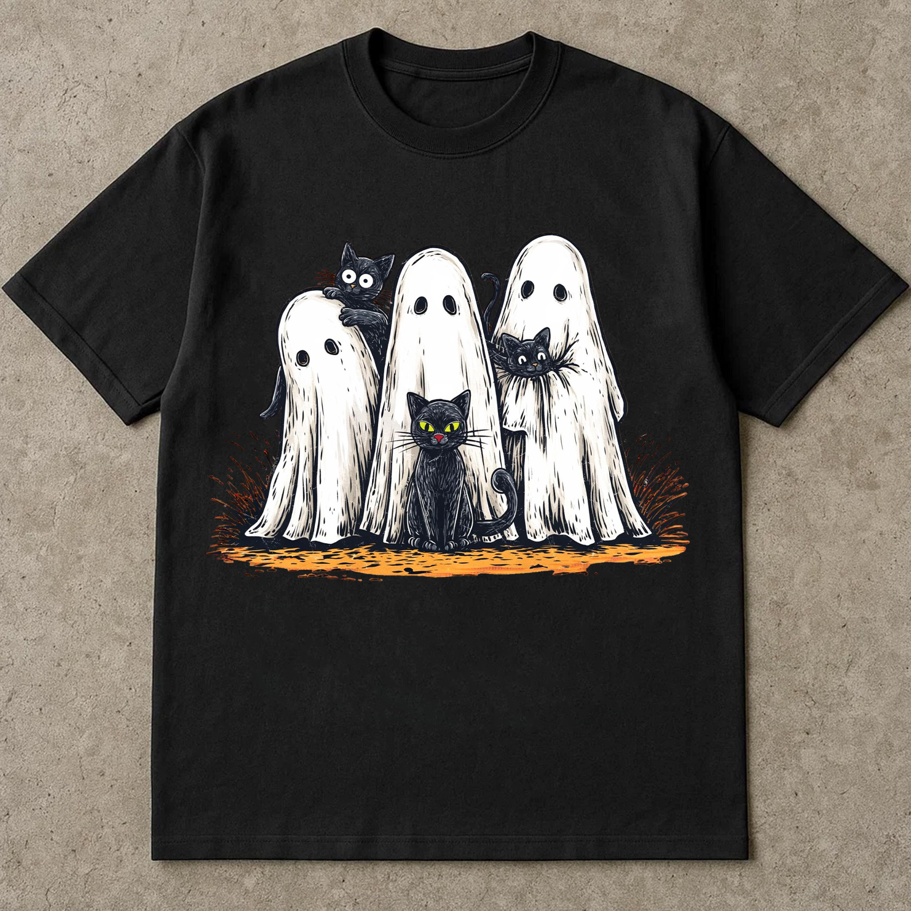Retro Halloween Ghost and Cat Shirt, Spooky Ghost Tee, Preppy Floral Halloween Shirt, Boo Halloween Shirt, Funny Halloween Shirt, Black Cat Shirt