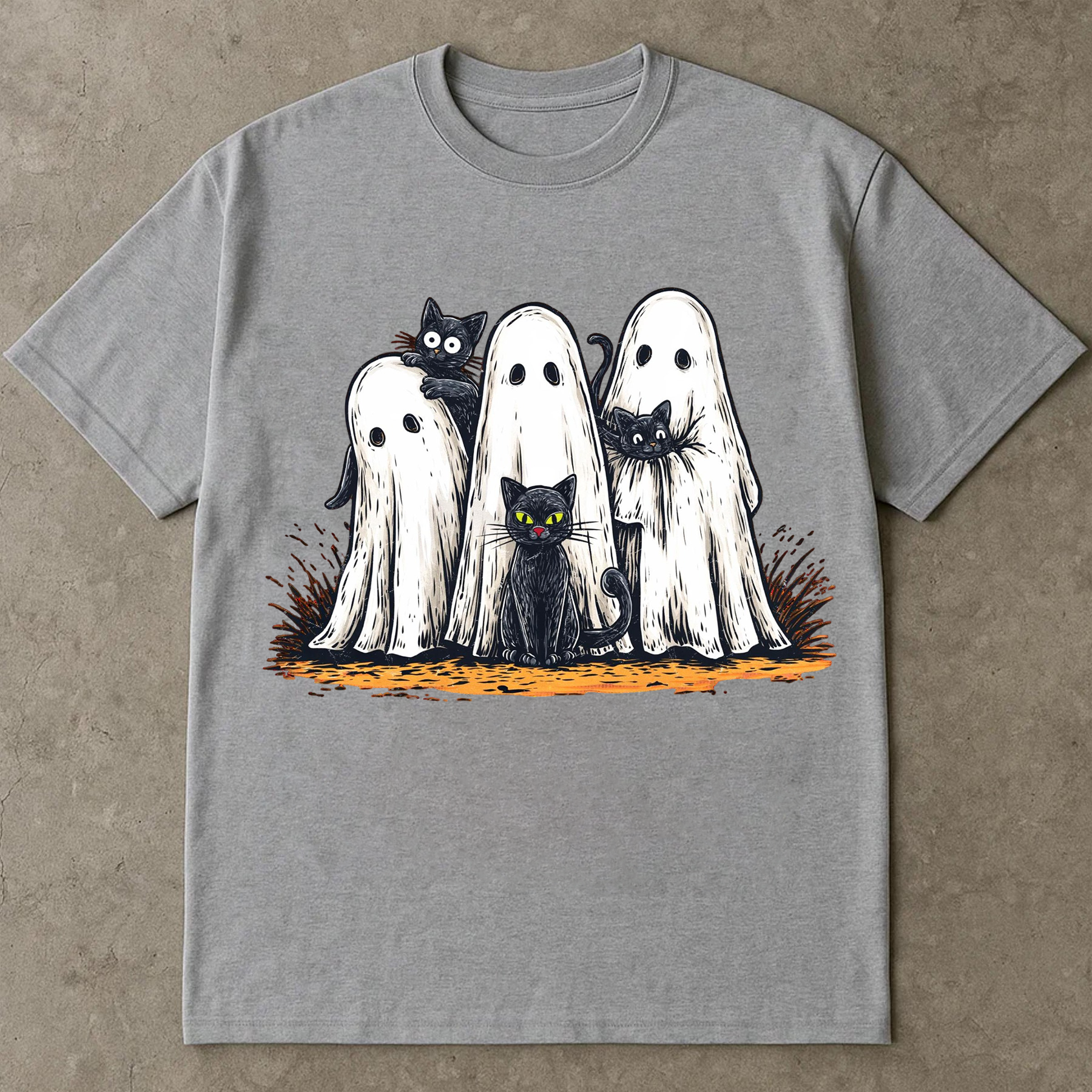 Retro Halloween Ghost and Cat Shirt, Spooky Ghost Tee, Preppy Floral Halloween Shirt, Boo Halloween Shirt, Funny Halloween Shirt, Black Cat Shirt