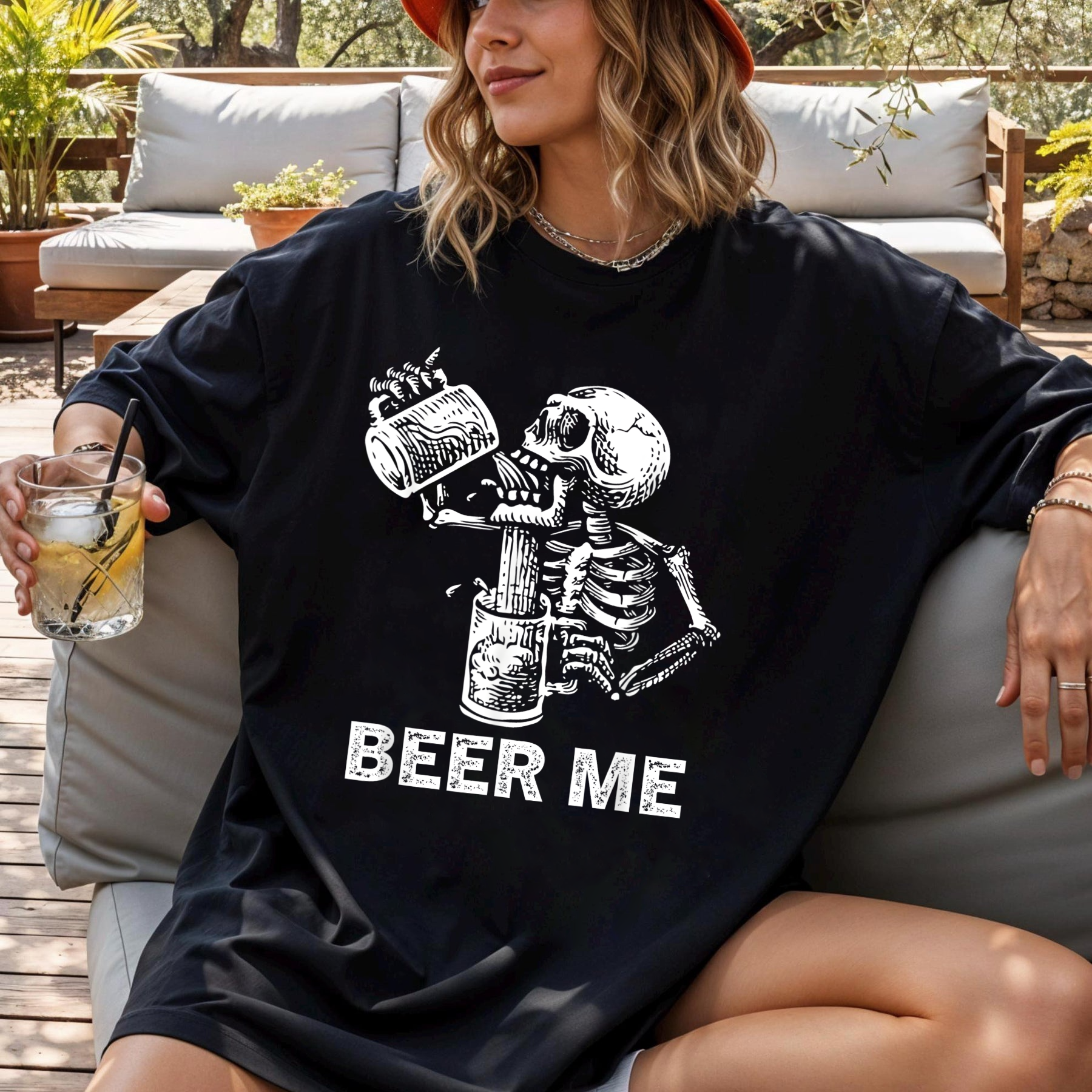 Beer Me Skeleton Shirt, Funny Drinking Halloween T-Shirt, Vintage Skeleton Beer Lover Tee, Spooky Party Graphic Shirt Unisex