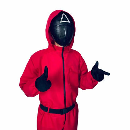 Square Circle Triangle with Helmet mask, Squid Game Jumpsuit, Game Cosplay Jumpsuit