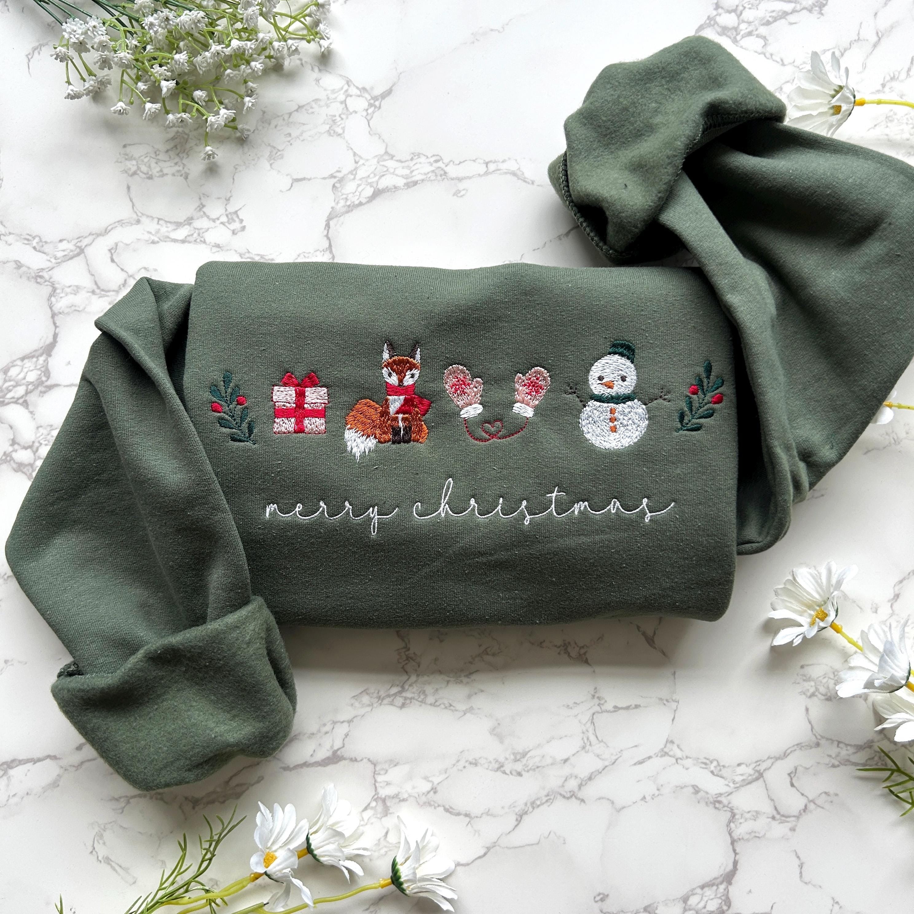 Embroidered Merry Christmas Family Sweatshirt, Embroidered Cozy Christmas Coquette Crewneck, Matching Family Sweatshirts, Embroidered Gifts EBAC54