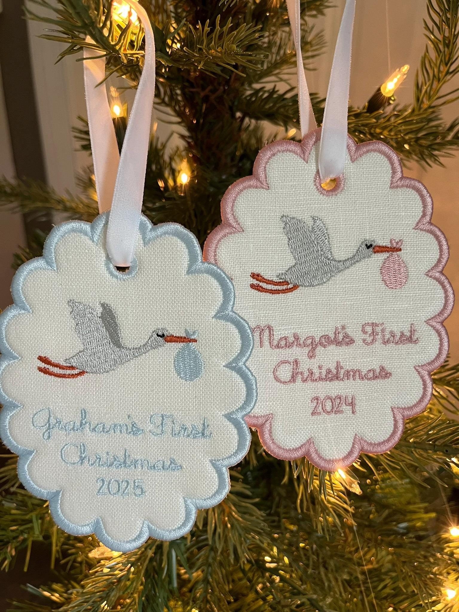 Custom Embroidered Christmas Ornament, Baby’s First Christmas Keepsake, Personalized Name & Year Decoration, Holiday Gift Tag