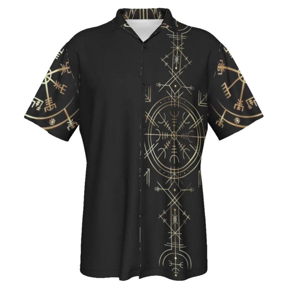 Viking Vegvisir Mysticism Hawaiian Shirt, Norse Compass Viking Summer Shirt, Nordic Rune Vacation Top, Viking Spiritual Beachwear, Sacred Geometry Shirt