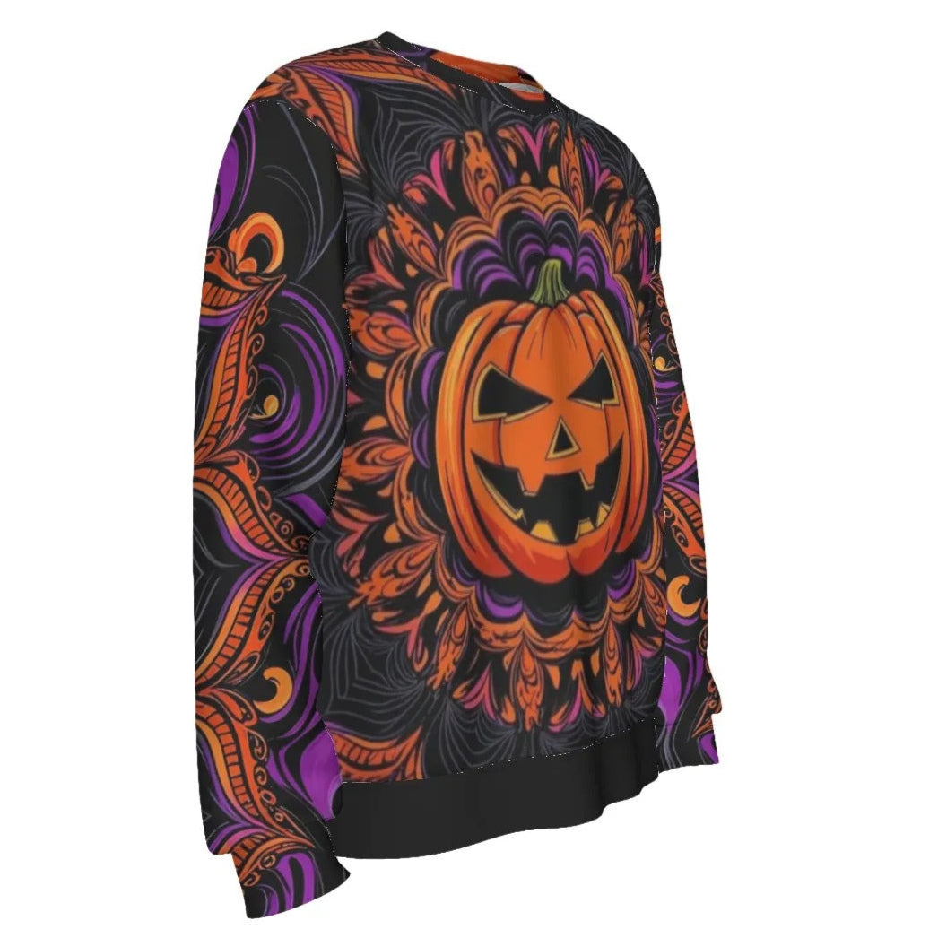 Pumpkin Mandala Magic Sweater, Halloween Jack-o’-Lantern Knitwear, Spooky Mandala Art Pullover, Halloween Costume Ideas