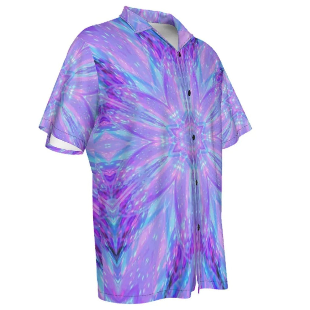 Kaleio Galaxy Hawaiian Shirt, Trippy Space Button-Up, Holographic Mandala Vacation Shirt, Psychedelic Festival Aloha Top
