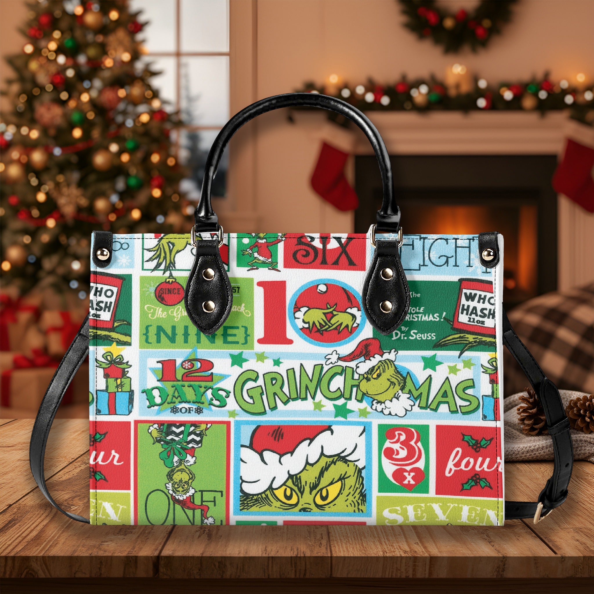 Retro Christmas Handbag, Vintage Holiday Tote, Festive Pattern Purse, Classic Christmas Shoulder Bag Gift