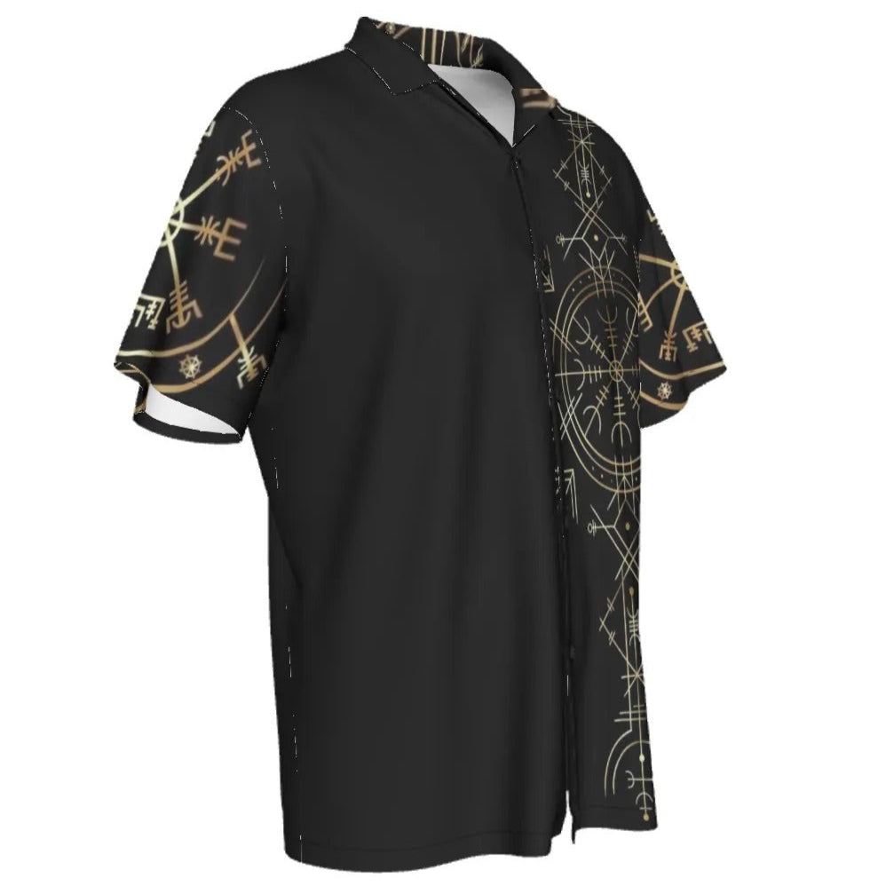 Viking Vegvisir Mysticism Hawaiian Shirt, Norse Compass Viking Summer Shirt, Nordic Rune Vacation Top, Viking Spiritual Beachwear, Sacred Geometry Shirt