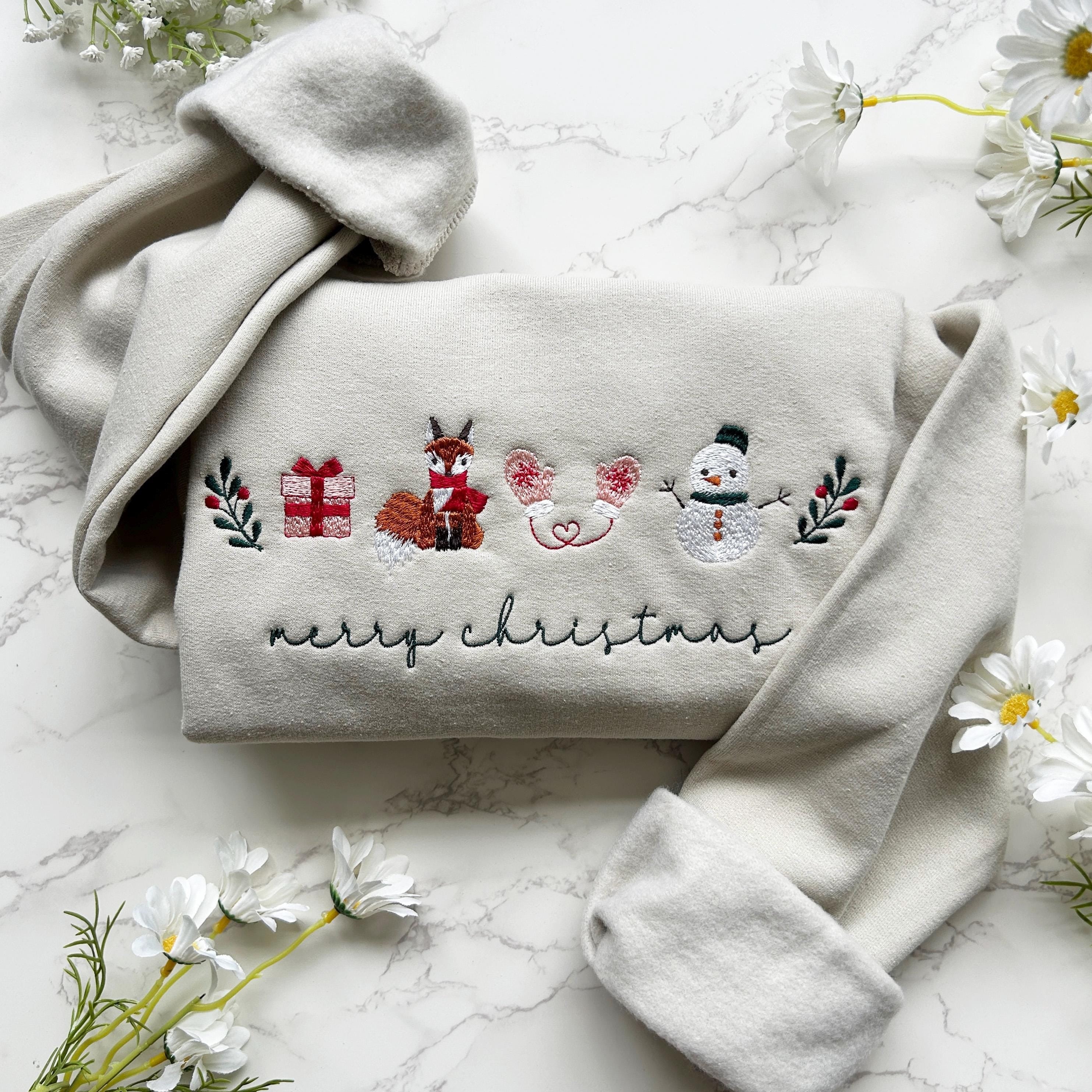 Embroidered Merry Christmas Family Sweatshirt, Embroidered Cozy Christmas Coquette Crewneck, Matching Family Sweatshirts, Embroidered Gifts EBAC54