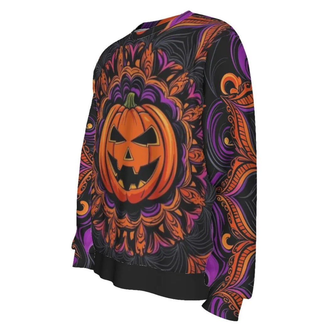 Pumpkin Mandala Magic Sweater, Halloween Jack-o’-Lantern Knitwear, Spooky Mandala Art Pullover, Halloween Costume Ideas