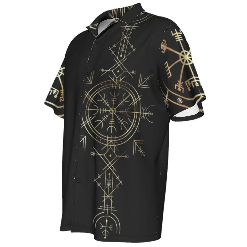 Viking Vegvisir Mysticism Hawaiian Shirt, Norse Compass Viking Summer Shirt, Nordic Rune Vacation Top, Viking Spiritual Beachwear, Sacred Geometry Shirt