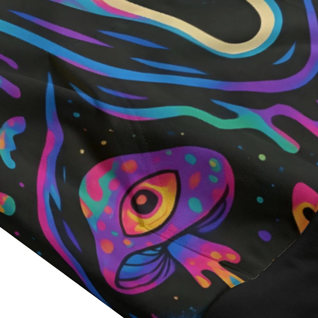 Psychedelic Halloween Mushrooms Pullover Hoodie, Neon Trippy Mushroom Sweatshirt, Spooky Halloween Art, Horror Festival Fashion
