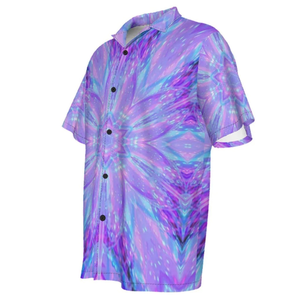 Kaleio Galaxy Hawaiian Shirt, Trippy Space Button-Up, Holographic Mandala Vacation Shirt, Psychedelic Festival Aloha Top