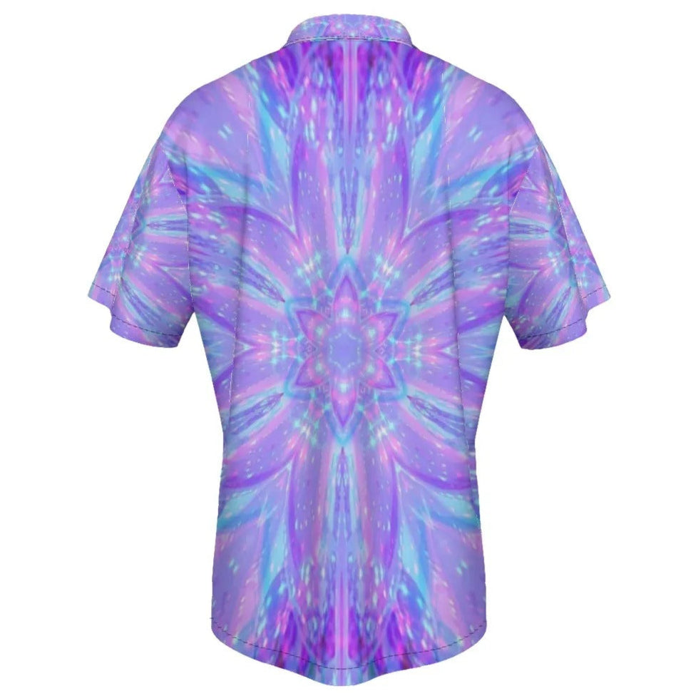 Kaleio Galaxy Hawaiian Shirt, Trippy Space Button-Up, Holographic Mandala Vacation Shirt, Psychedelic Festival Aloha Top