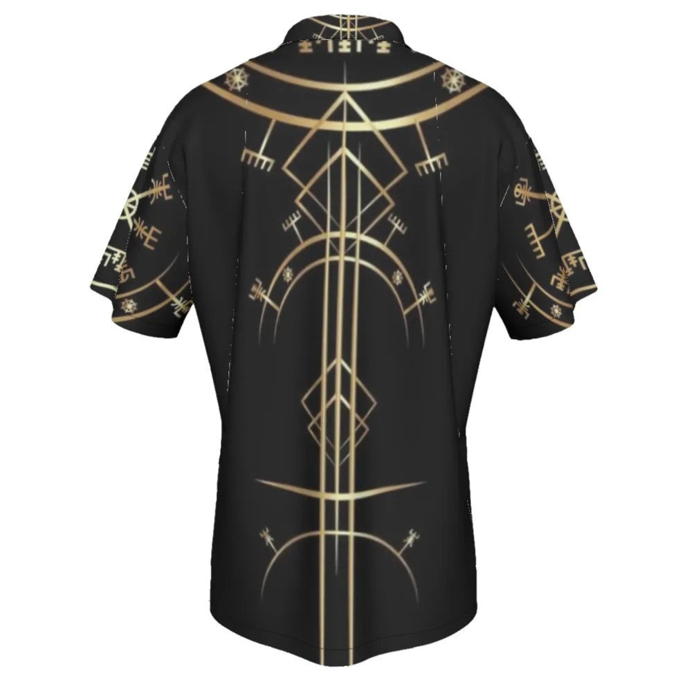Viking Vegvisir Mysticism Hawaiian Shirt, Norse Compass Viking Summer Shirt, Nordic Rune Vacation Top, Viking Spiritual Beachwear, Sacred Geometry Shirt
