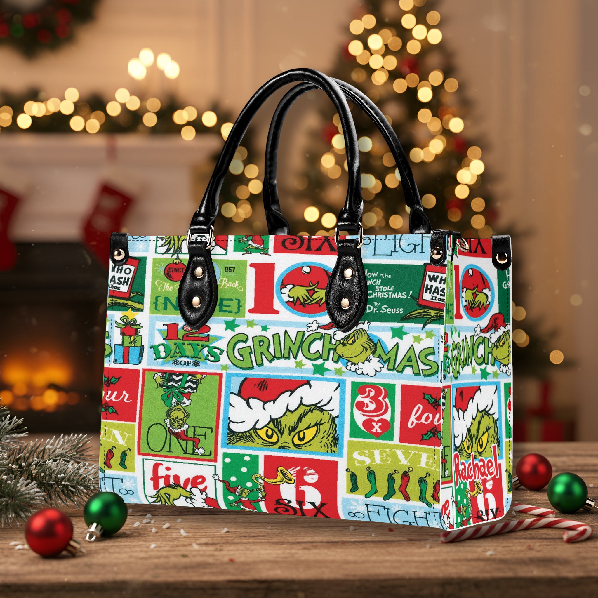 Retro Christmas Handbag, Vintage Holiday Tote, Festive Pattern Purse, Classic Christmas Shoulder Bag Gift