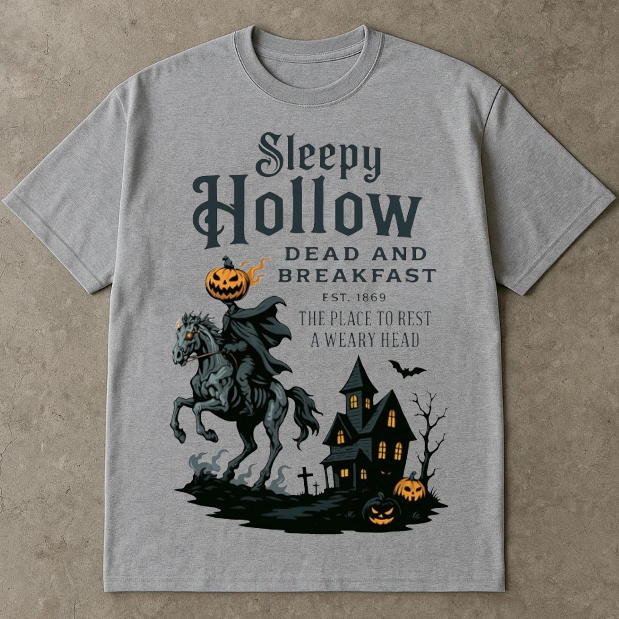 Sleepy Hollow Halloween T-Shirts, Headless Horseman Halloween Tee Shirts, Vintage Spooky Haunted House Shirt, Pumpkin Horror Graphic Top, Halloween T Shirts For Adults