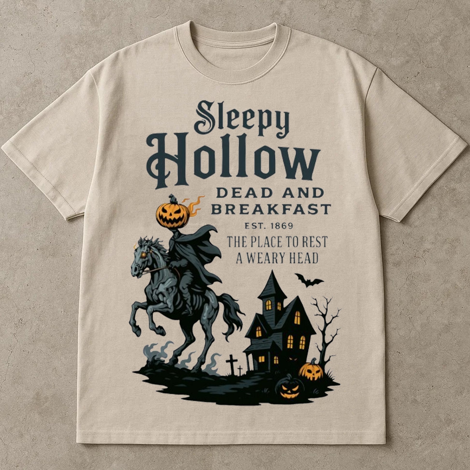 Sleepy Hollow Halloween T-Shirts, Headless Horseman Halloween Tee Shirts, Vintage Spooky Haunted House Shirt, Pumpkin Horror Graphic Top, Halloween T Shirts For Adults