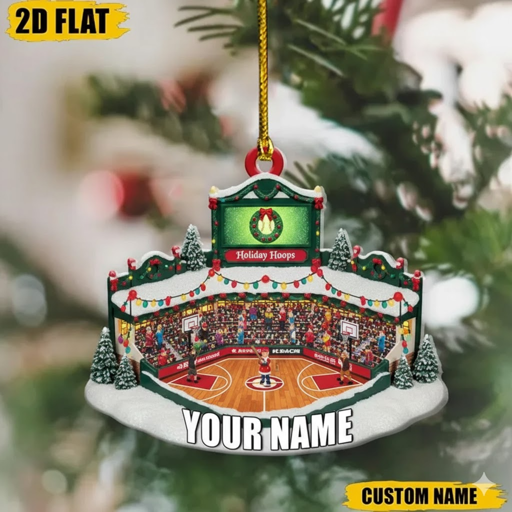 Personalized Basketball Court Ornament, Custom Name Christmas Decoration, Flat 2D Holiday Gift for Basketball Lovers
