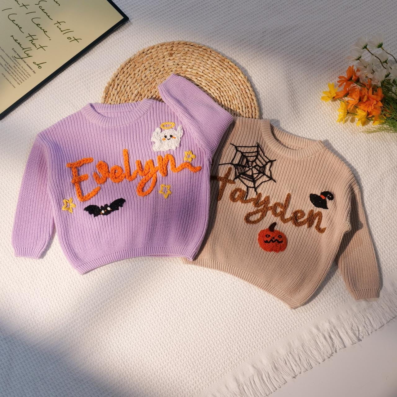 Happy Halloween Personalized Embroidered Name Baby Sweater, Custom Baby Name Sweater, Baby Girls Sweater With Name, Gift For Baby Girls Boy